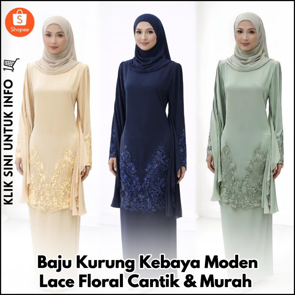 Baju Kurung Kebaya Moden Lace Floral Cantik & Murah