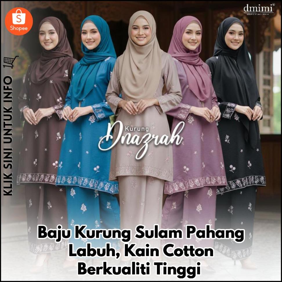 Baju Kurung Sulam Pahang Labuh, Kain Cotton Berkualiti Tinggi