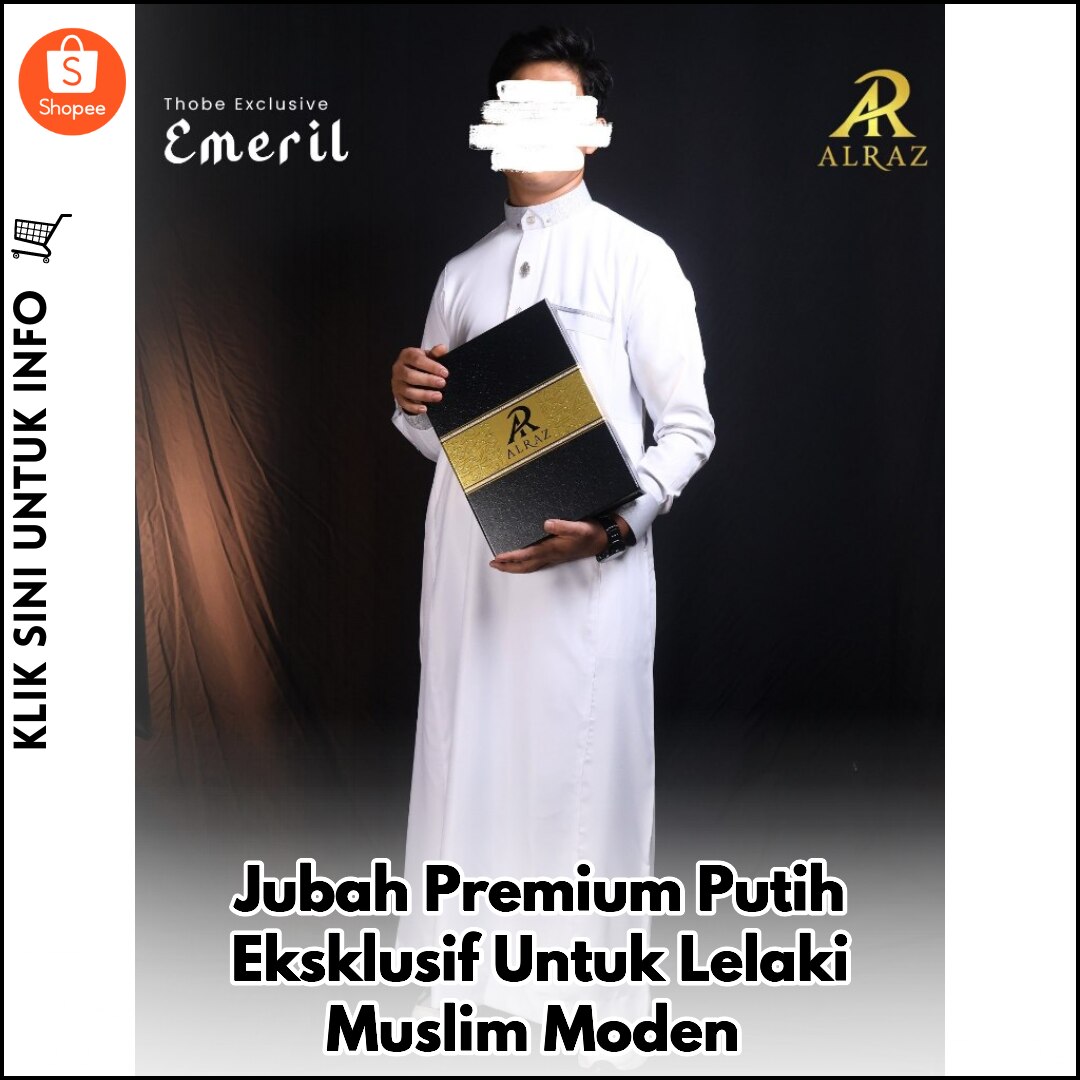 Jubah Premium Putih Eksklusif Untuk Lelaki Muslim Moden