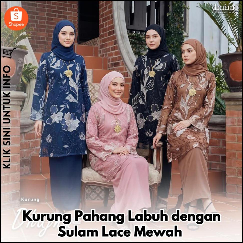 Kurung Pahang Labuh dengan Sulam Lace Mewah