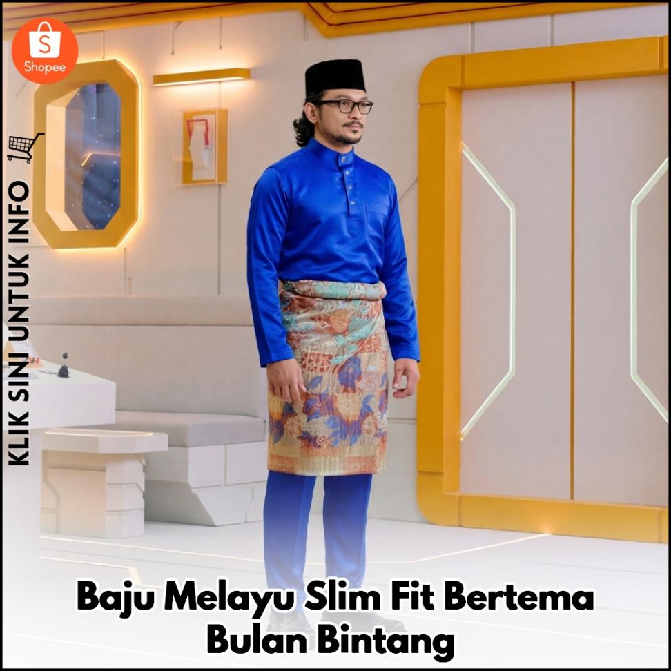 Baju Melayu Slim Fit Bertema Bulan Bintang