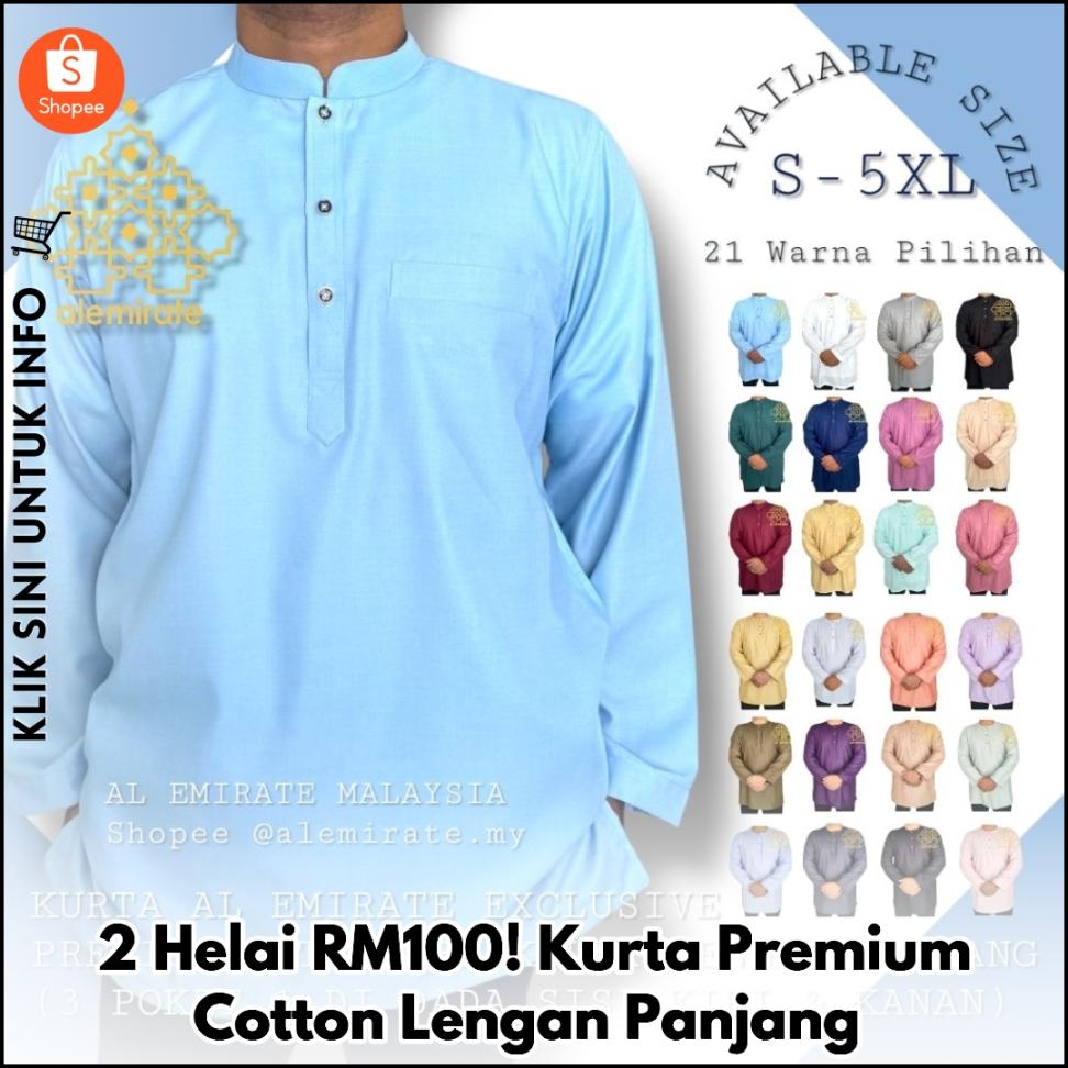 2 Helai RM100! Kurta Premium Cotton Lengan Panjang