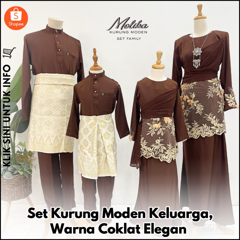 Set Kurung Moden Keluarga, Warna Coklat Elegan