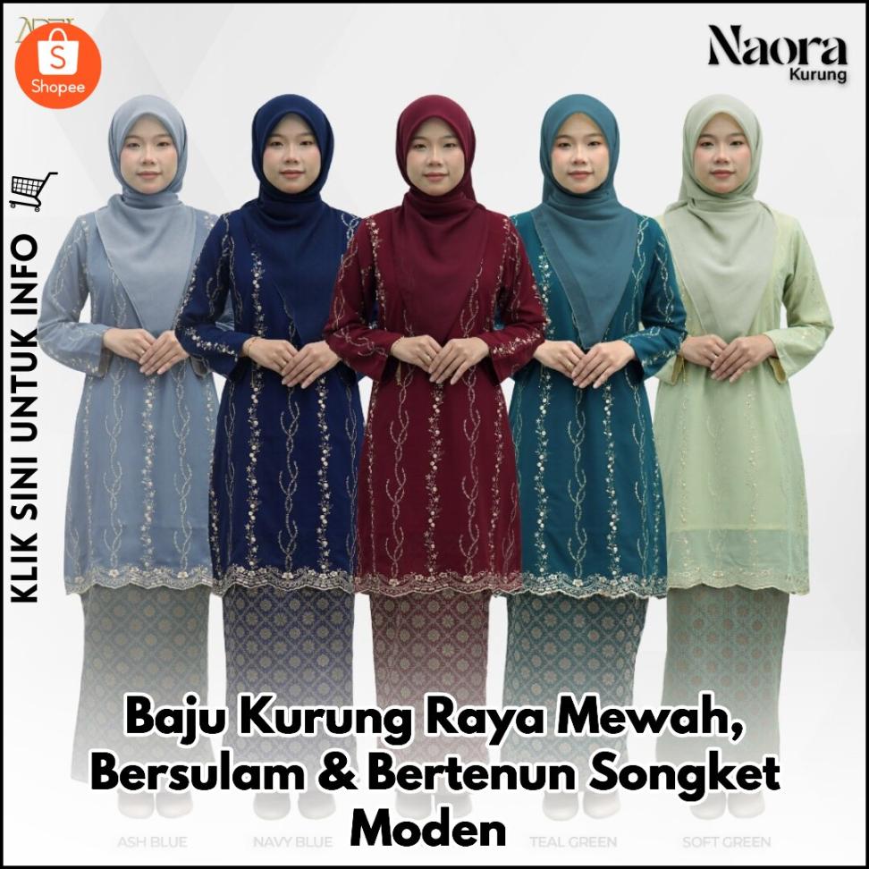 Baju Kurung Raya Mewah, Bersulam & Bersongket Moden