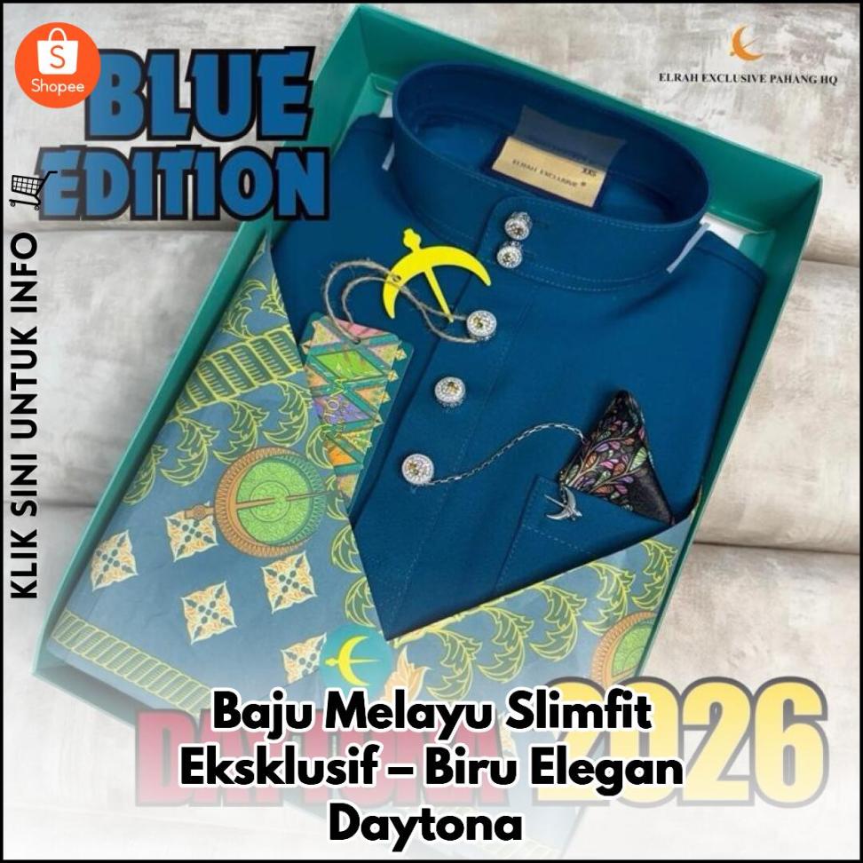 Baju Melayu Slimfit Eksklusif – Biru Elegan Daytona