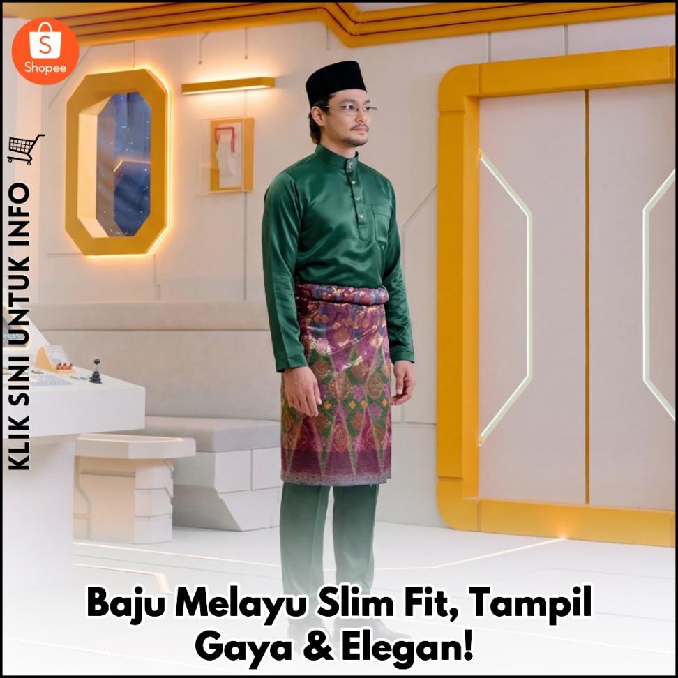 Baju Melayu Bulan Bintang Hijau – Gaya Slim Fit Terkini!