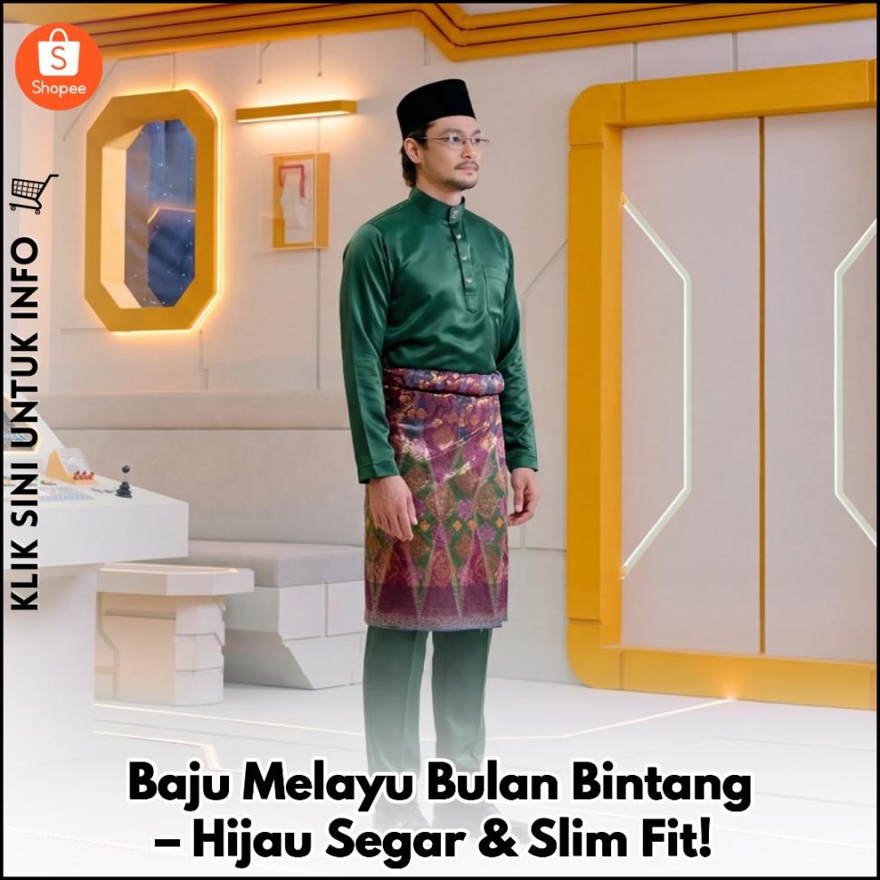 Baju Melayu Bulan Bintang – Hijau Segar & Slim Fit!
