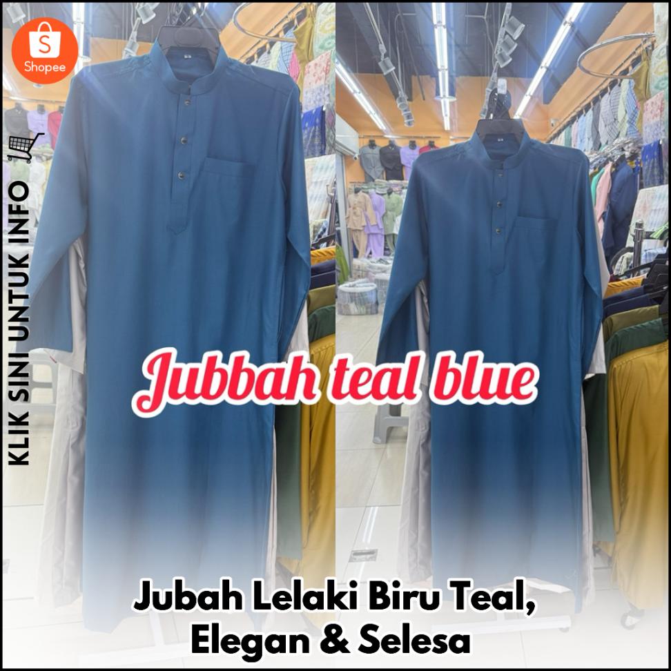 Jubah Lelaki Biru Teal, Elegan & Selesa