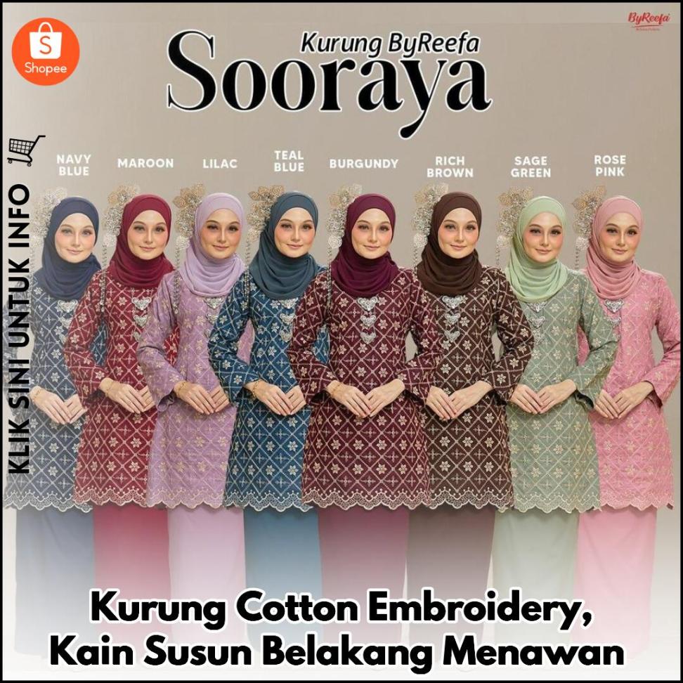 Kurung Cotton Embroidery, Kain Susun Belakang Menawan