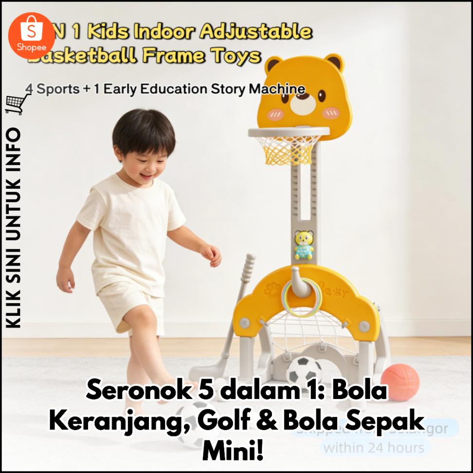 Seronok 5 dalam 1: Bola Keranjang, Golf & Bola Sepak Mini!