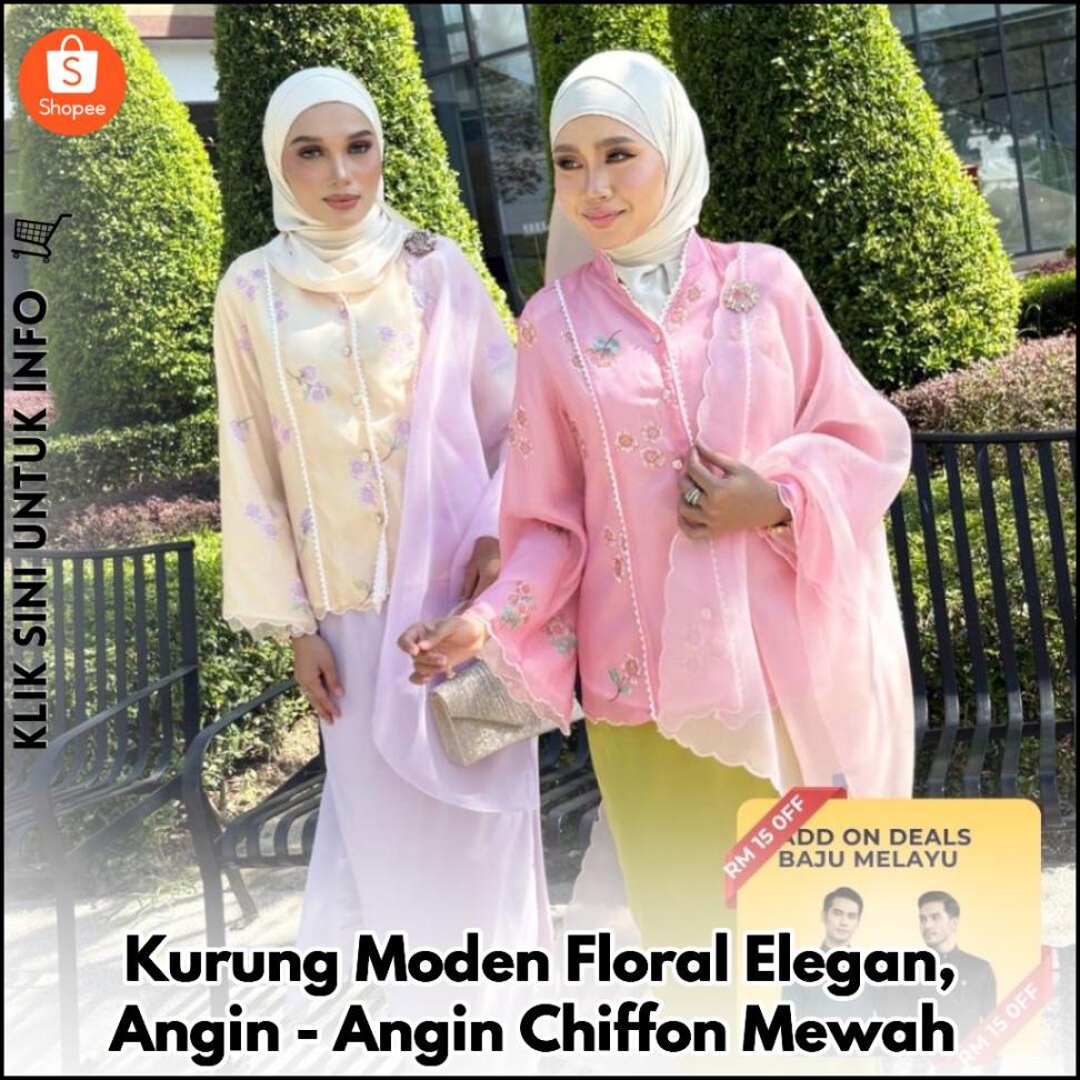 Kurung Moden Floral Elegan, Angin-Angin Chiffon Mewah
