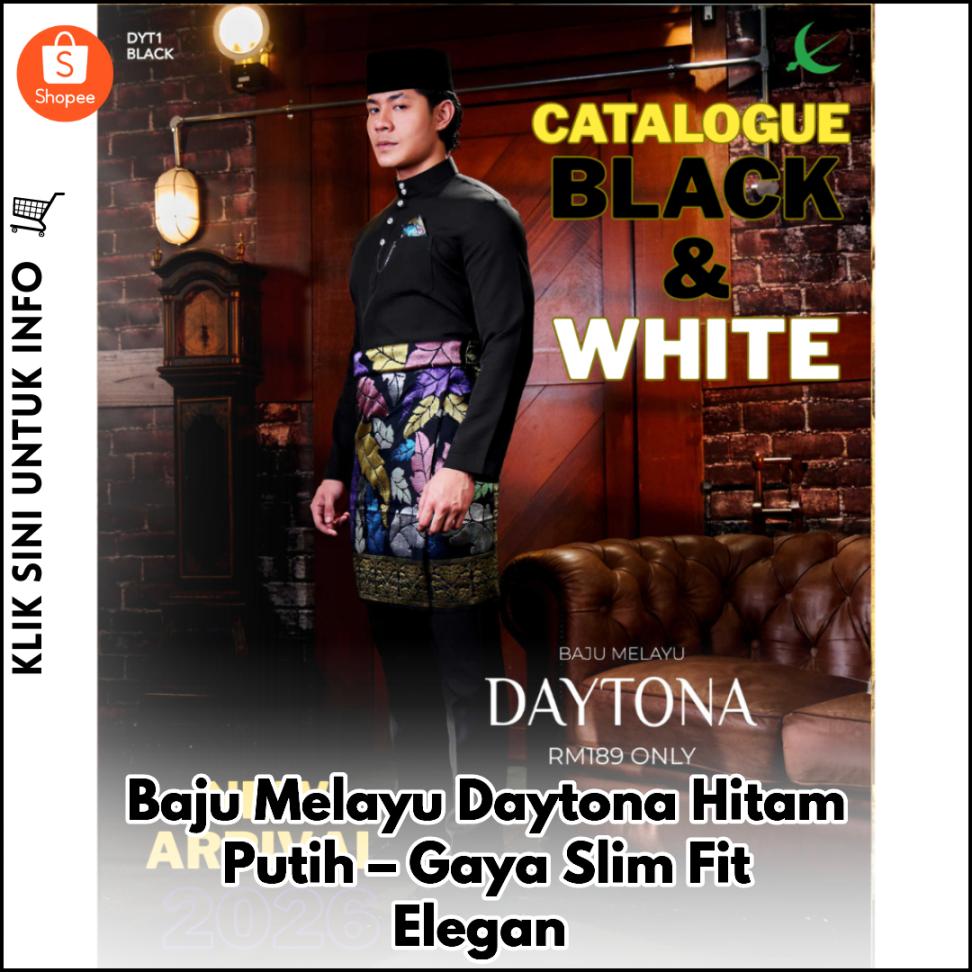 Baju Melayu Daytona Hitam Putih – Gaya Slim Fit Elegan
