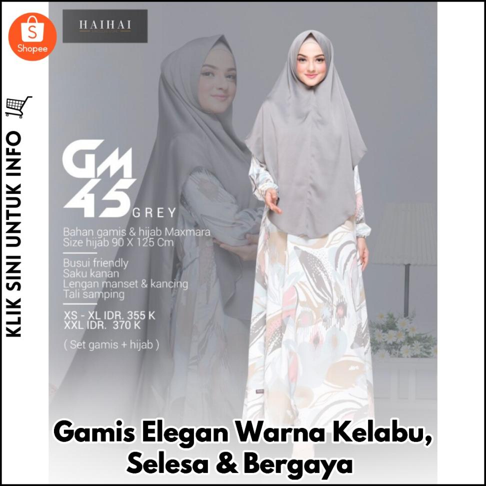 Gamis Elegan Warna Kelabu, Selesa & Bergaya