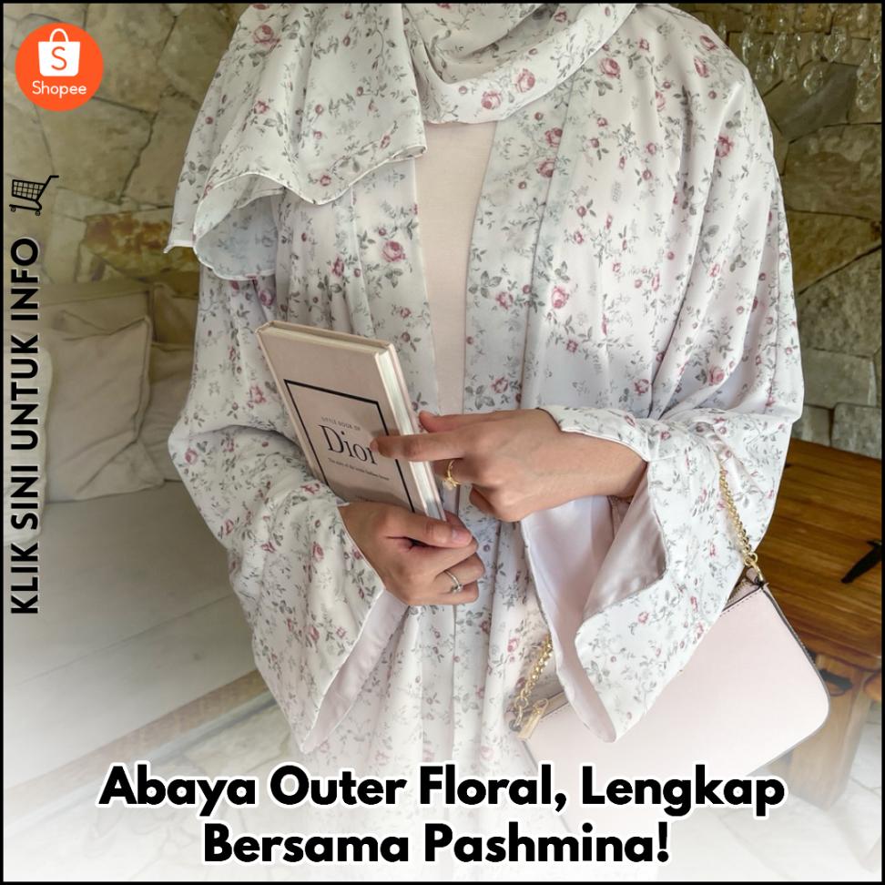 Abaya Outer Floral, Lengkap Bersama Pashmina!