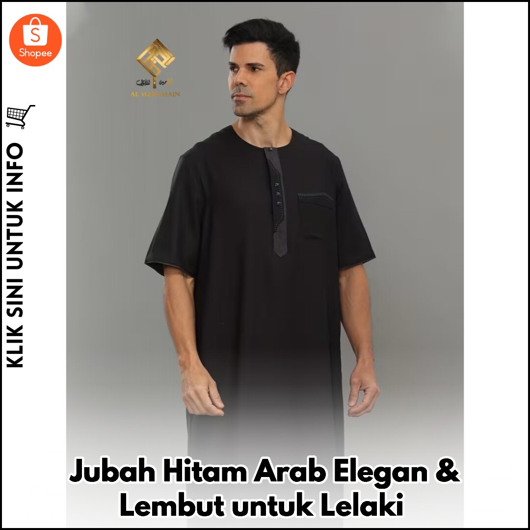 Jubah Hitam Arab Elegan & Lembut untuk Lelaki