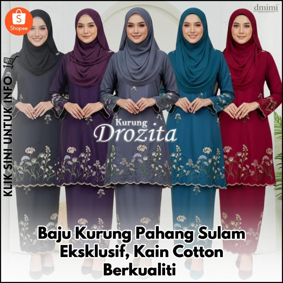Baju Kurung Pahang Sulam Eksklusif, Kain Cotton Berkualiti
