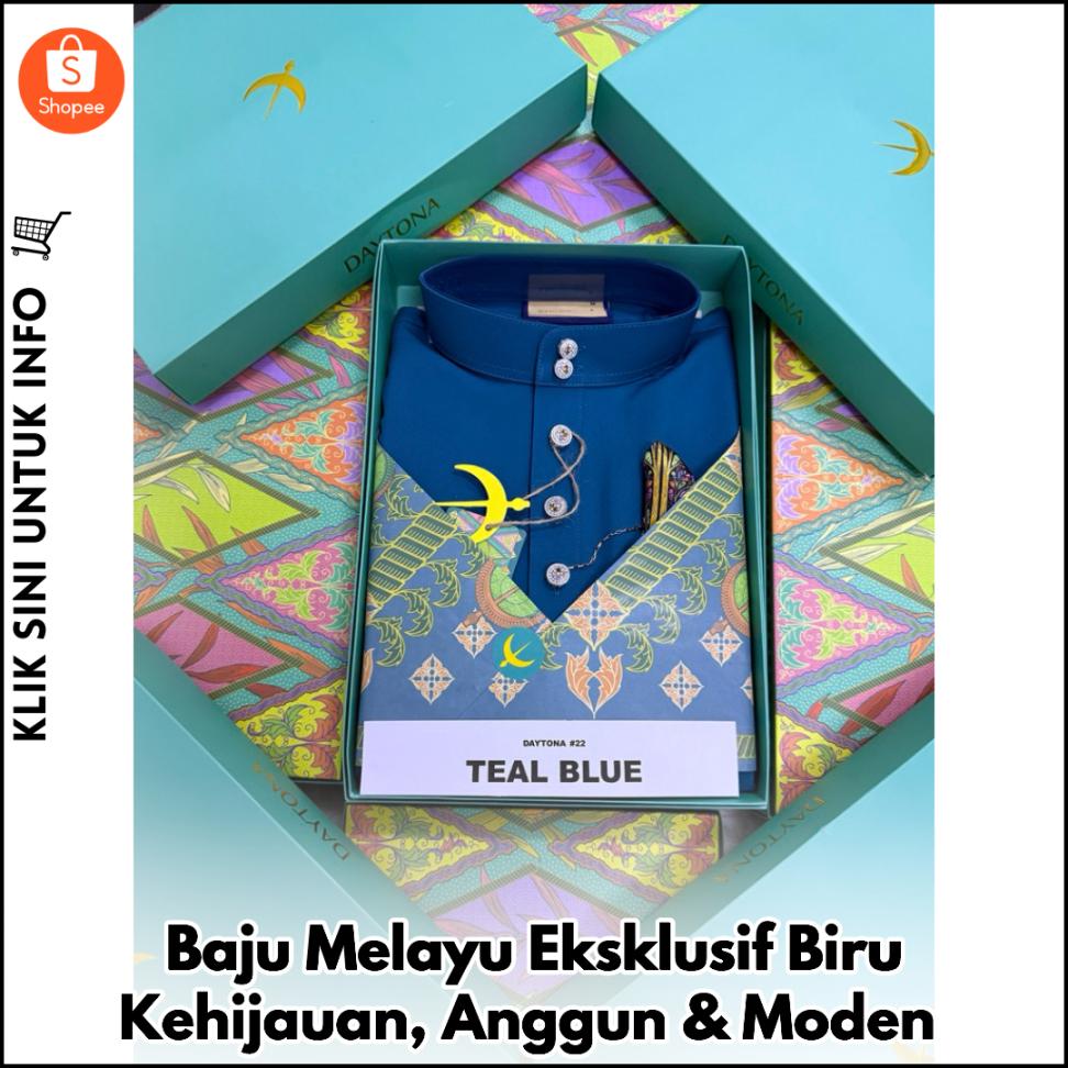 Baju Melayu Eksklusif Biru Kehijauan, Anggun & Moden