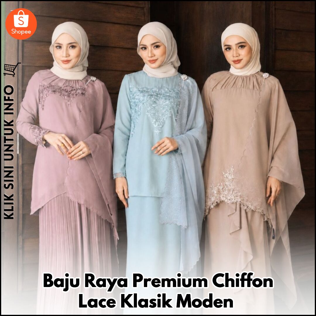 Baju Raya Premium Chiffon Lace Klasik Moden
