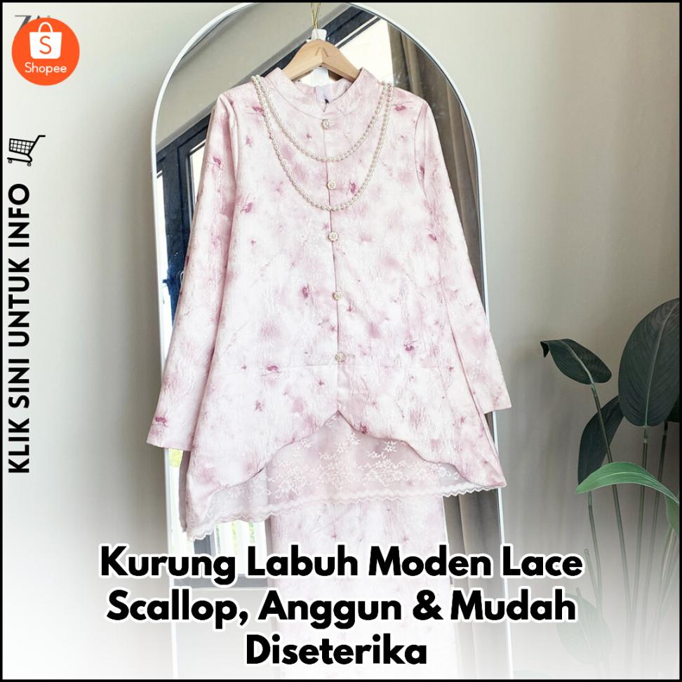 Kurung Labuh Moden Lace Scallop, Anggun & Mudah Diseterika