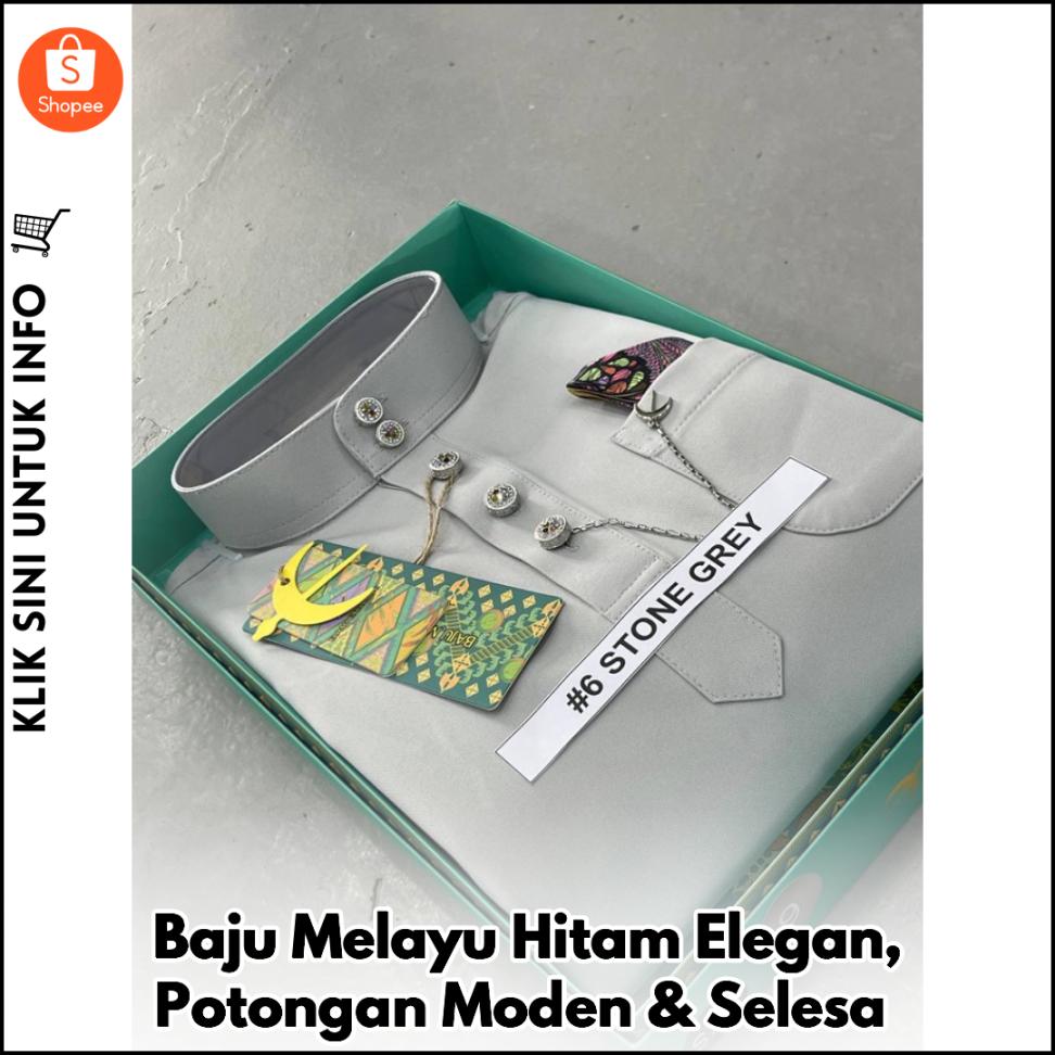 Baju Melayu Hitam Elegan, Potongan Moden & Selesa