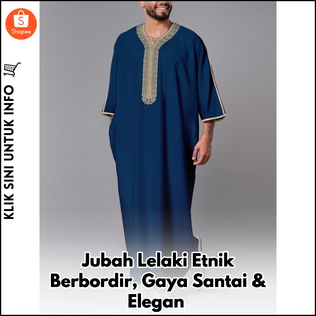 Jubah Lelaki Etnik Berbordir, Gaya Santai & Elegan