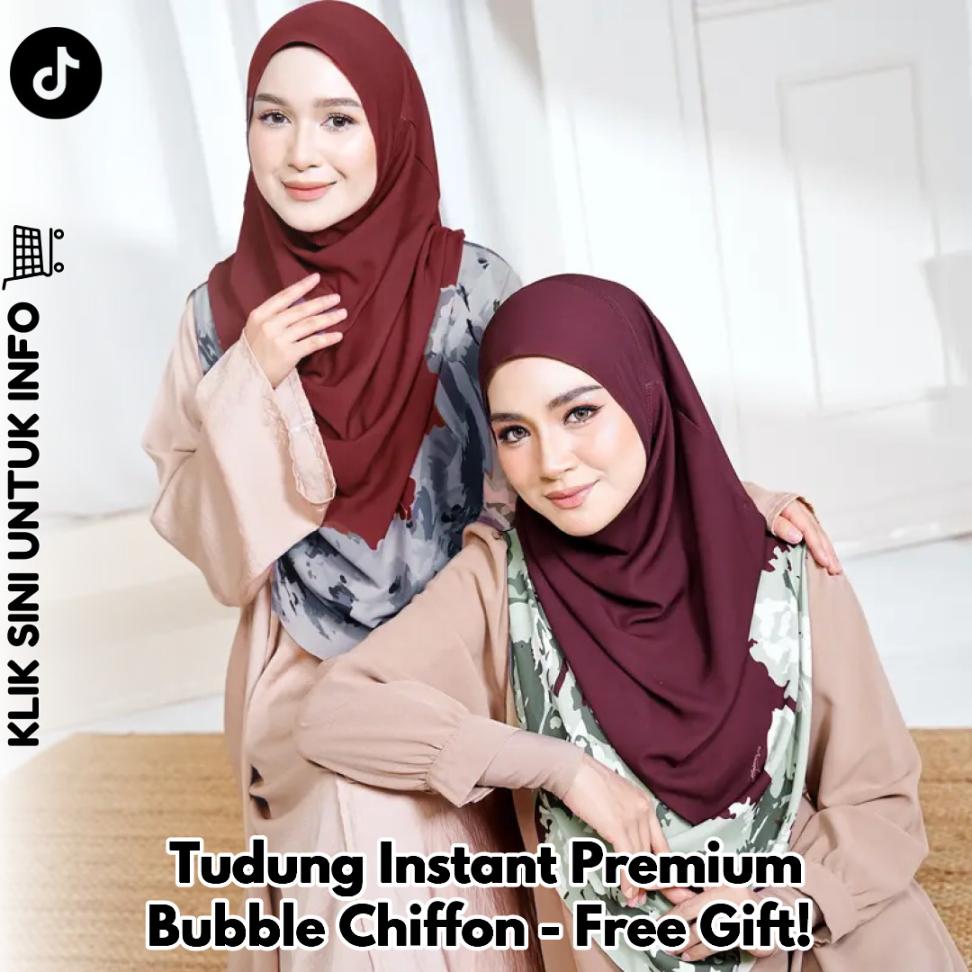 Tudung Instant Premium Bubble Chiffon - Free Gift!