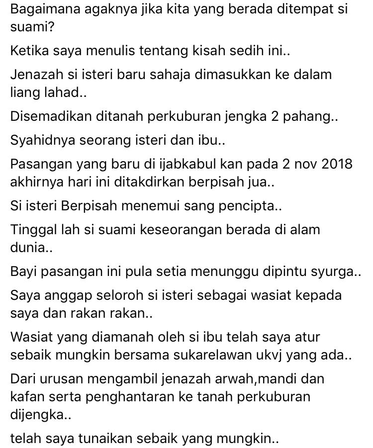 Anak Pergi Dulu, Isteri Pula Menyusul Lepas Bertarung Nyawa Akibat Sesak Nafas