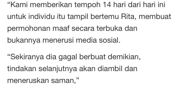 Padah Persoal Status Taraf Anak, Rita Beri Masa 14 Hari Untuk Semuka Jika Tak..