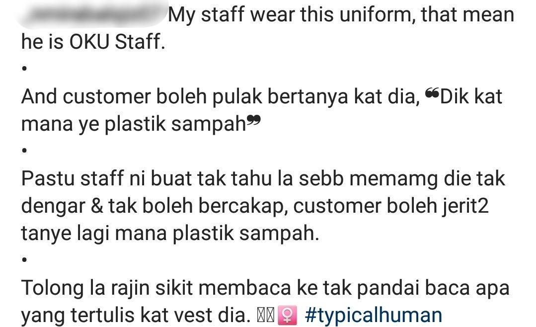 Walaupun Dah Pakai Uniform Khas, Staf OKU Ditengking Sebab Tak Dengar Customer