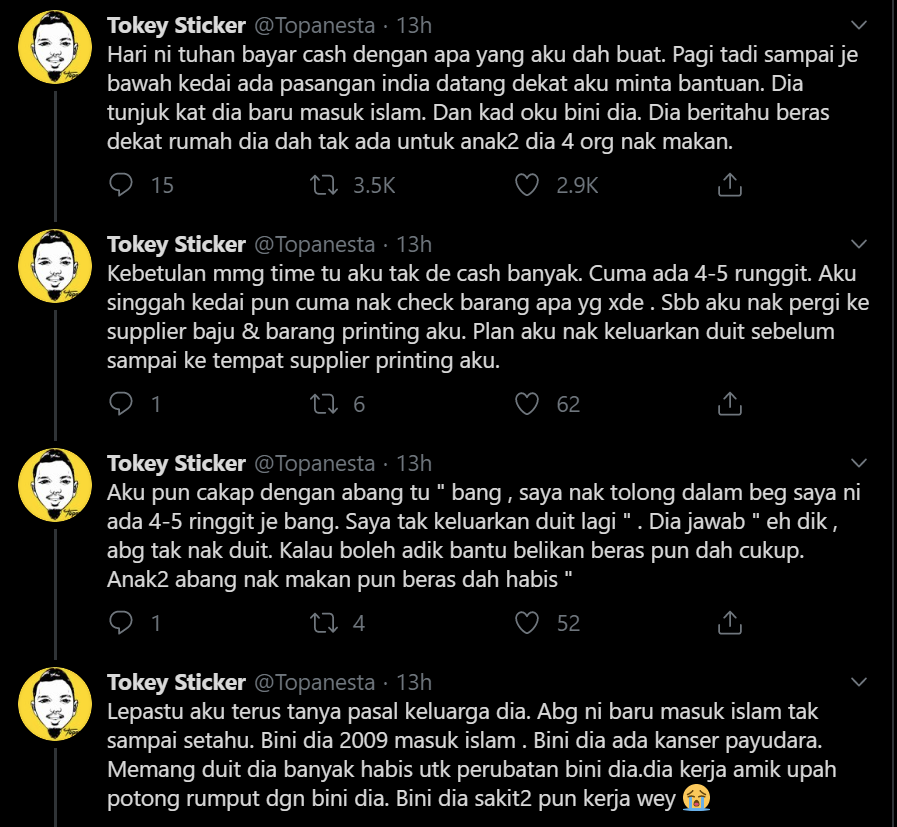 Bantu Keluarga Kelaparan Sebab Beras Habis, Lelaki Terduduk Allah Bayar ‘Cash’