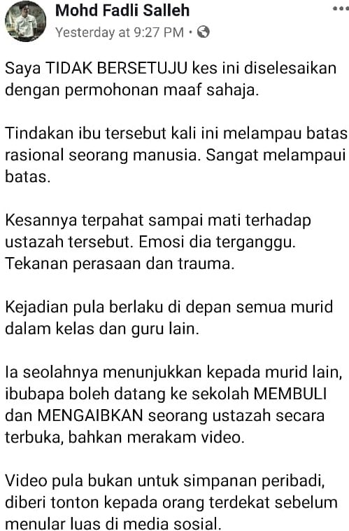 Permohonan Maaf Saja Tak Cukup, Ustazah Disaran Tegakkan Maruah Pendidik