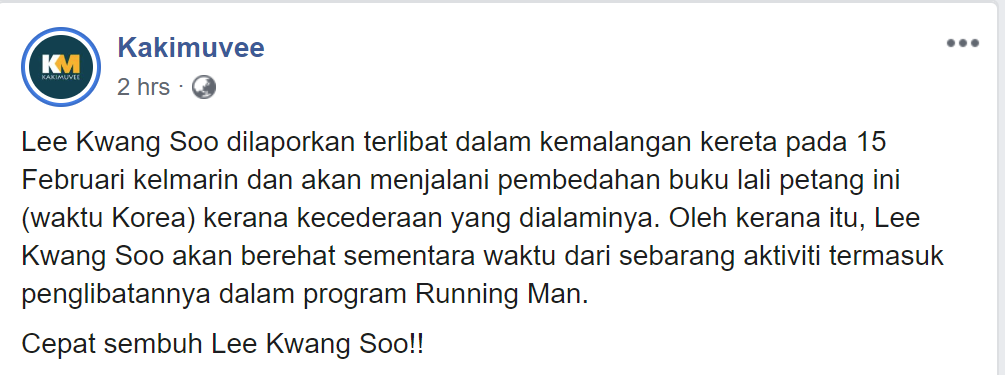 Terpaksa ‘Lupakan’ Show Running Man, Kwangsoo Terlibat Dengan Nahas Jalan Raya