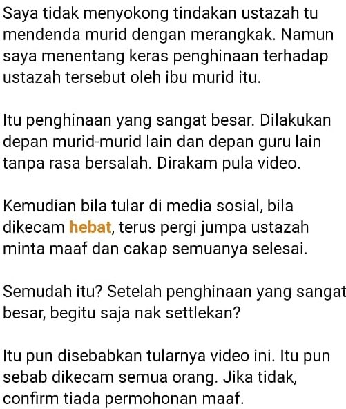Permohonan Maaf Saja Tak Cukup, Ustazah Disaran Tegakkan Maruah Pendidik