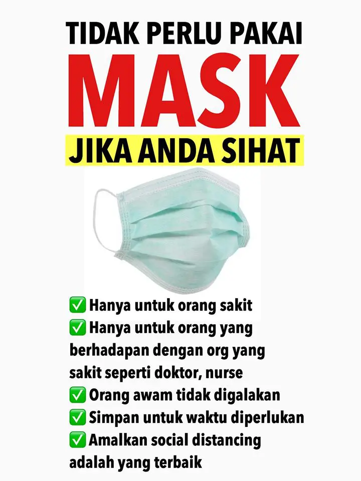 Usah Risau Stok Bekalan Terhad, Orang Awam Tak Wajib Pakai Face Mask Kecuali..