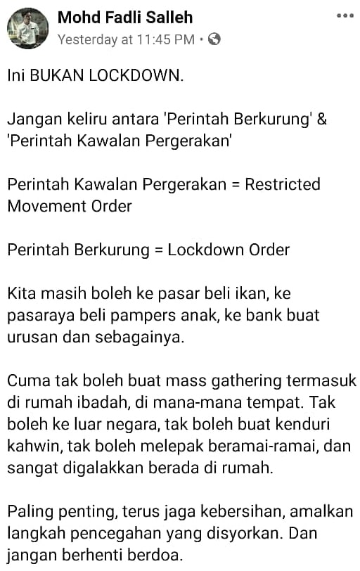 Jangan Mudah Keliru, Ini Beza Antara ‘Lockdown’ & Perintah Kawalan Pergerakan