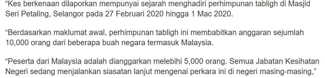 10,000 Tabligh Sertai Himpunan Mega, KKM Seru Yang Terlibat Buat Test Covid-19
