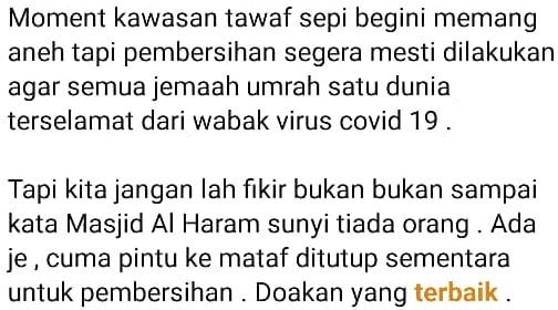 “Allah Datangkan Virus Sebagai Nasihat” – PU Amin Ulas Punca Ruang Tawaf Sepi
