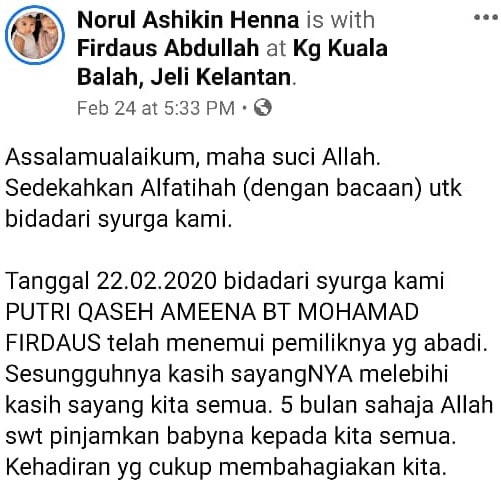 Demam Panas Turun Naik, Ibu Luah Sebak Bayi Umur 5 Bulan ‘Pergi’ Sekelip Mata