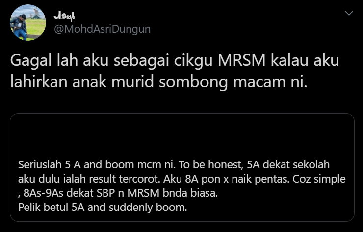 Student MRSM Perlekeh Keputusan SPM Budak Sekolah Biasa, Guru Ini Luah Kesal