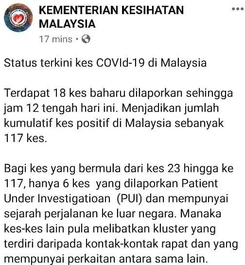 Ibarat ‘Mimpi Ngeri’, Jumlah Positif COVID-19 Di Malaysia Dah Lebih Angka 100