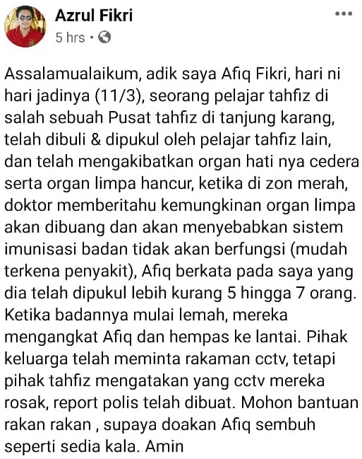 Limpa Pelajar Tahfiz Mungkin Dibuang, Semuanya Berpunca Gara-Gara Senior