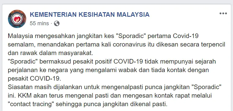 Tiada Kontak Pun Boleh Dijangkiti, Malaysia Catat ‘Sporadic’ Pertama Covid-19