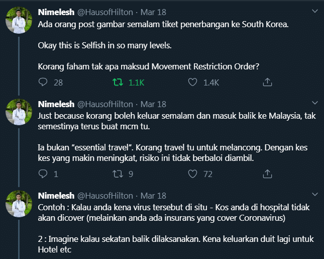 COVID-19 Malaysia Menuju 1000 Case, Doktor Kecewa Masih Ramai ‘Gian’ Nak Travel