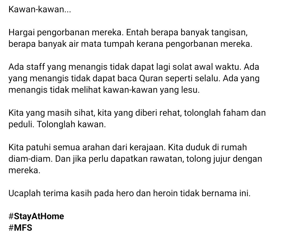 Petugas ‘Frontliners’ Kita Sudah Penat & Hampir Tumbang, Cleaner Pun Menangis..
