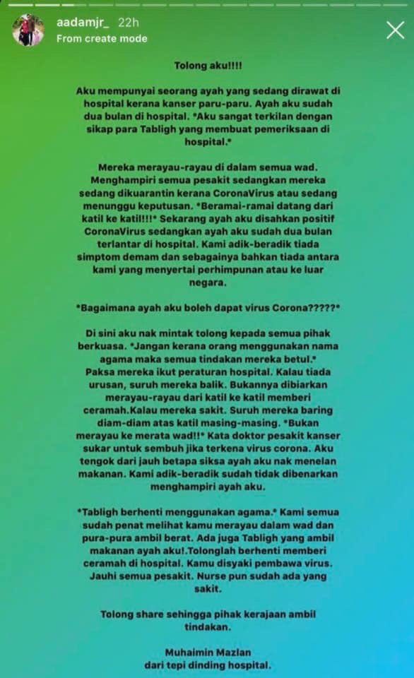 Ayah Terlantar Lama Sebab Kanser, Kini Tanggung COVID-19 Lepas Tabligh Merayau