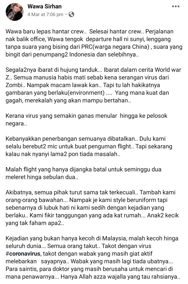 Semua Flight Batal Sebab Koronavirus, Resah Hati Mengenangkan Jika Hilang Kerja