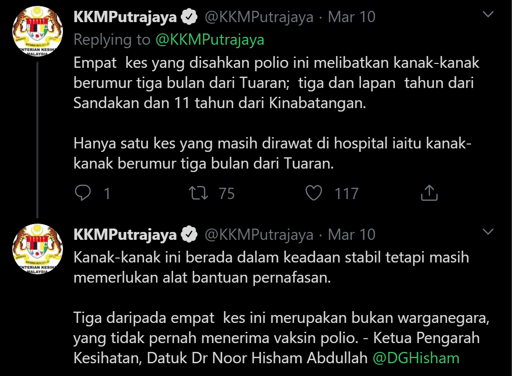 Masih Belum Habis Panik Koronavirus, Sabah Pula Catatkan Wabak Polio Terbaru
