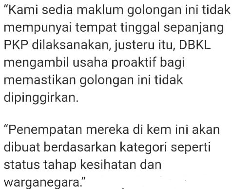Hikmah COVID-19, Gelandangan Bakal Menetap Di Kem PLKN & Makan Ditanggung