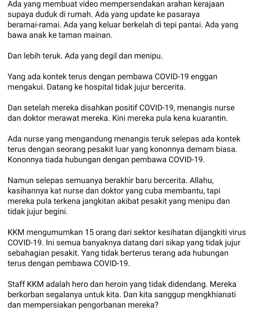 Petugas ‘Frontliners’ Kita Sudah Penat & Hampir Tumbang, Cleaner Pun Menangis..