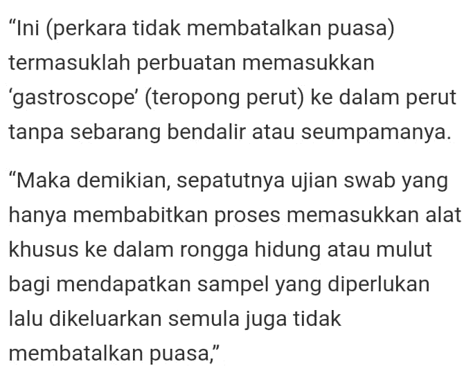 Buat Ujian Swab Covid-19 Ketika Berpuasa, Ini Hukumnya Yang Ramai Tak Tahu